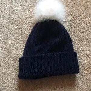 Navy Blue Hat with white pompon